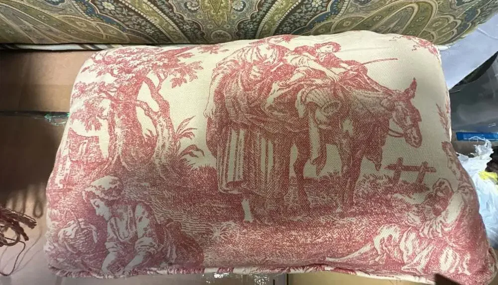 Vintage Waverly Red Toile Throw Pillow 16 Inch x 8 Inch